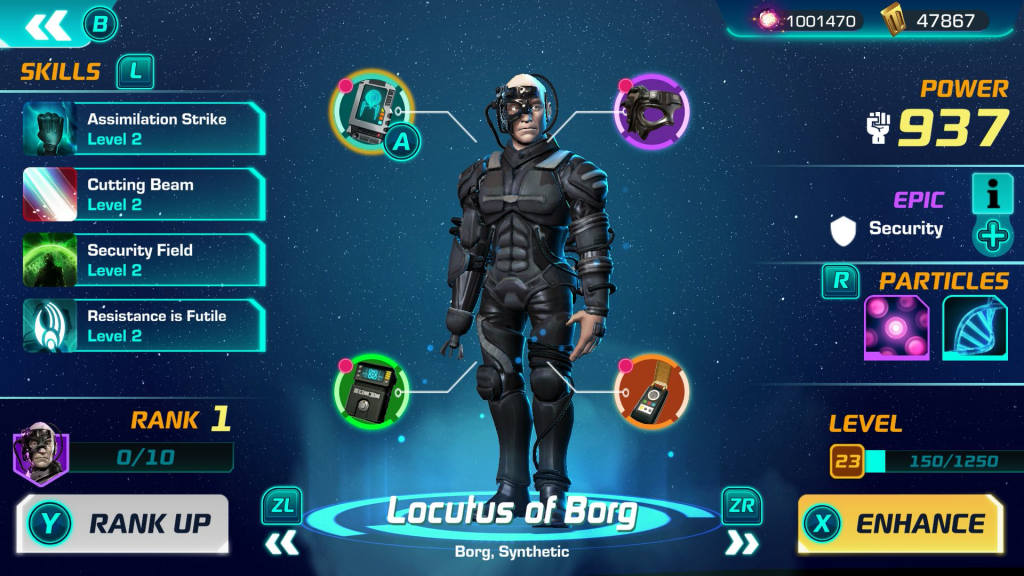 Locutus of Borg character screen in Star Trek: Legends